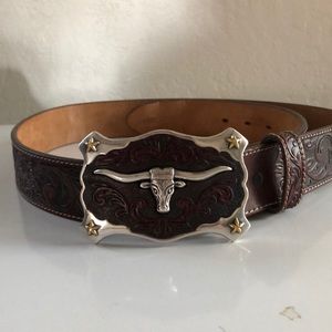 Justin longhorn leather belt